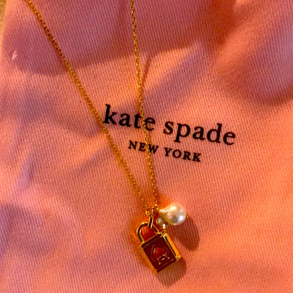 Kate Spade gold necklace lock, Pearl and diamond! Brand new with tags!